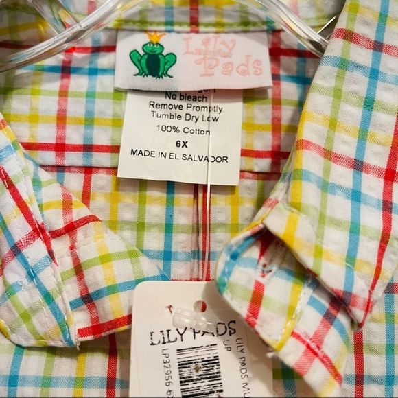 Lilly Pads Yellow Turquoise Blue Coral Red and White Button Down - Picture 3 of 5